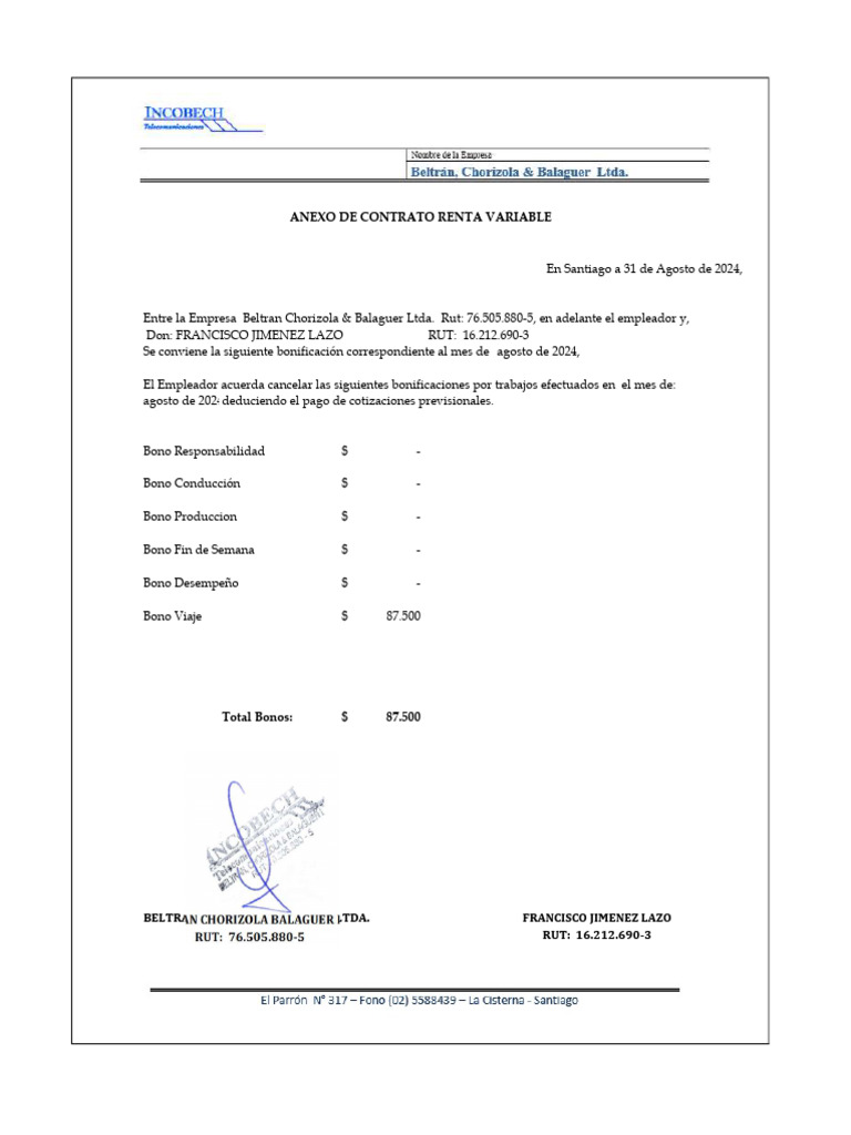 Anexo de Remuneracion Variable_Jimenez Francisco | PDF