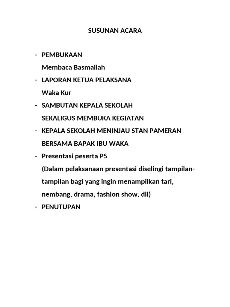 Susunan Acara P5 | PDF