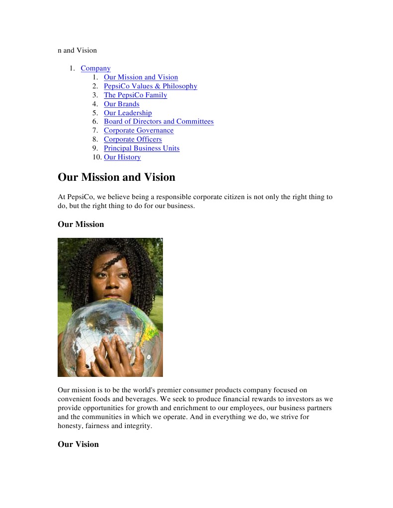 PepsiCo Mission and Vision Overview | PDF | Business