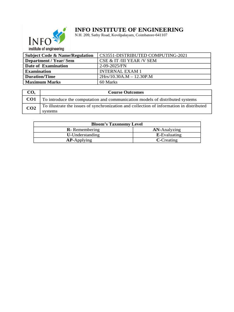 Distributed Computing Exam Paper 2025 | PDF | Distributed Computing ...
