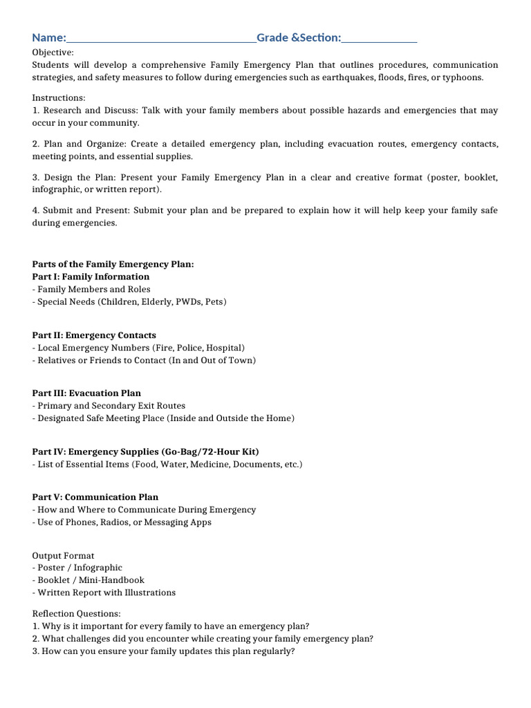 Family Emergency Plan Creation Guide | PDF