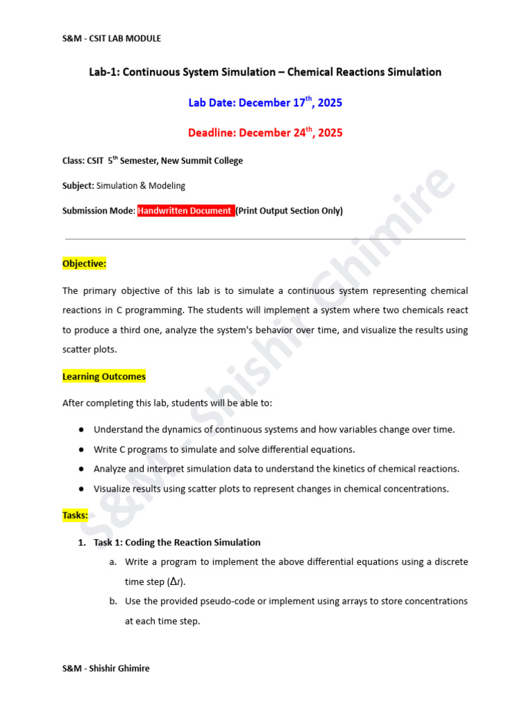 Chemical Reaction Simulation Lab Guide | PDF | Simulation | Parameter ...