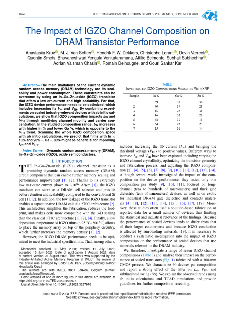 IGZO Composition Effects on DRAM Transistors | PDF | Field Effect ...