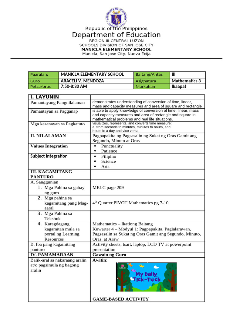 3rd Grade Math Lesson Plan: Time Conversion | PDF | Differentiated ...