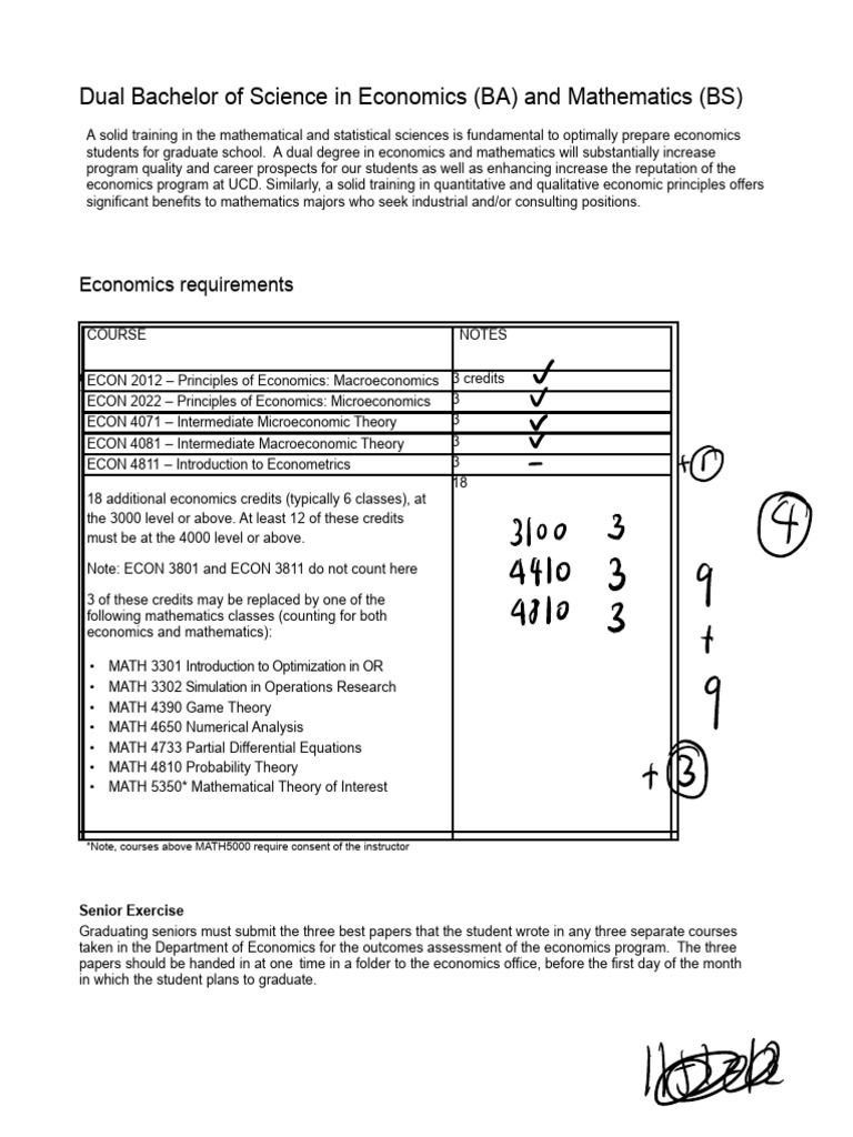 Dual BS in Economics and Mathematics | PDF | Mathematics | Economics