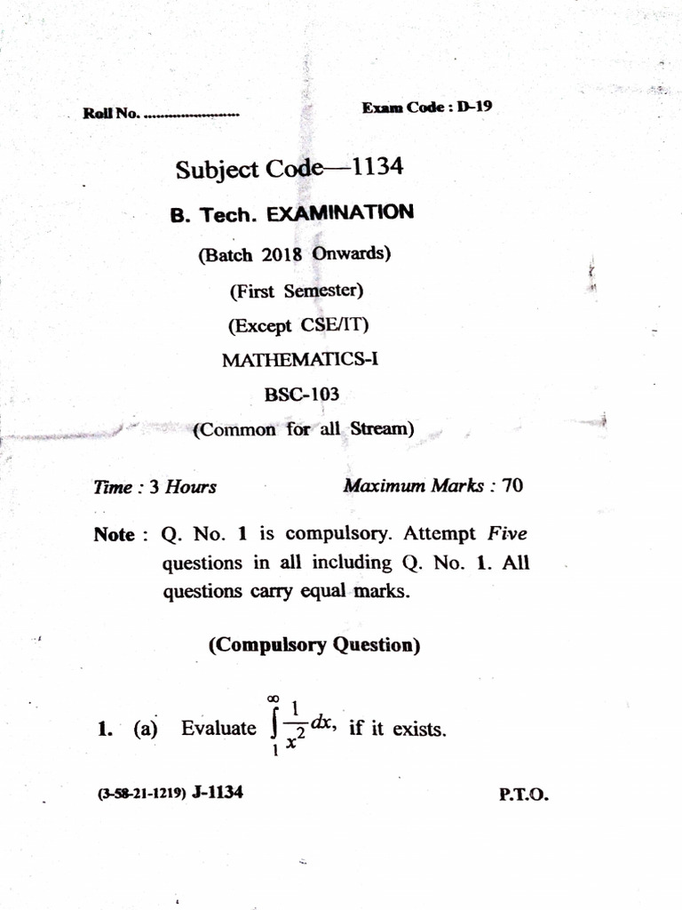 B.Tech Mathematics-I Exam Paper 2018 | PDF | Geometry | Algebra