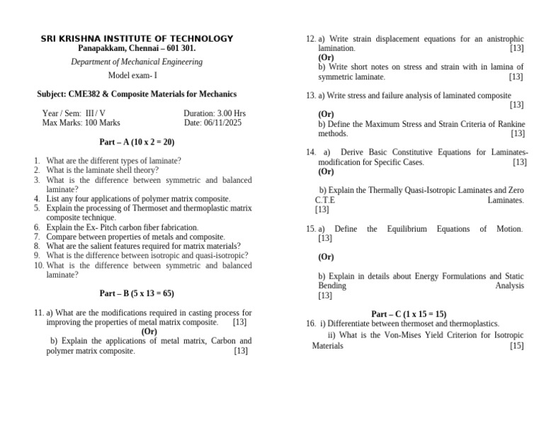 Model Exam: Composite Materials Mechanics | PDF | Composite Material ...