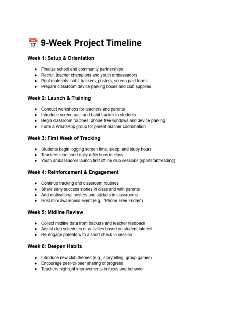 9-Week Project Timeline for Digital Health | PDF