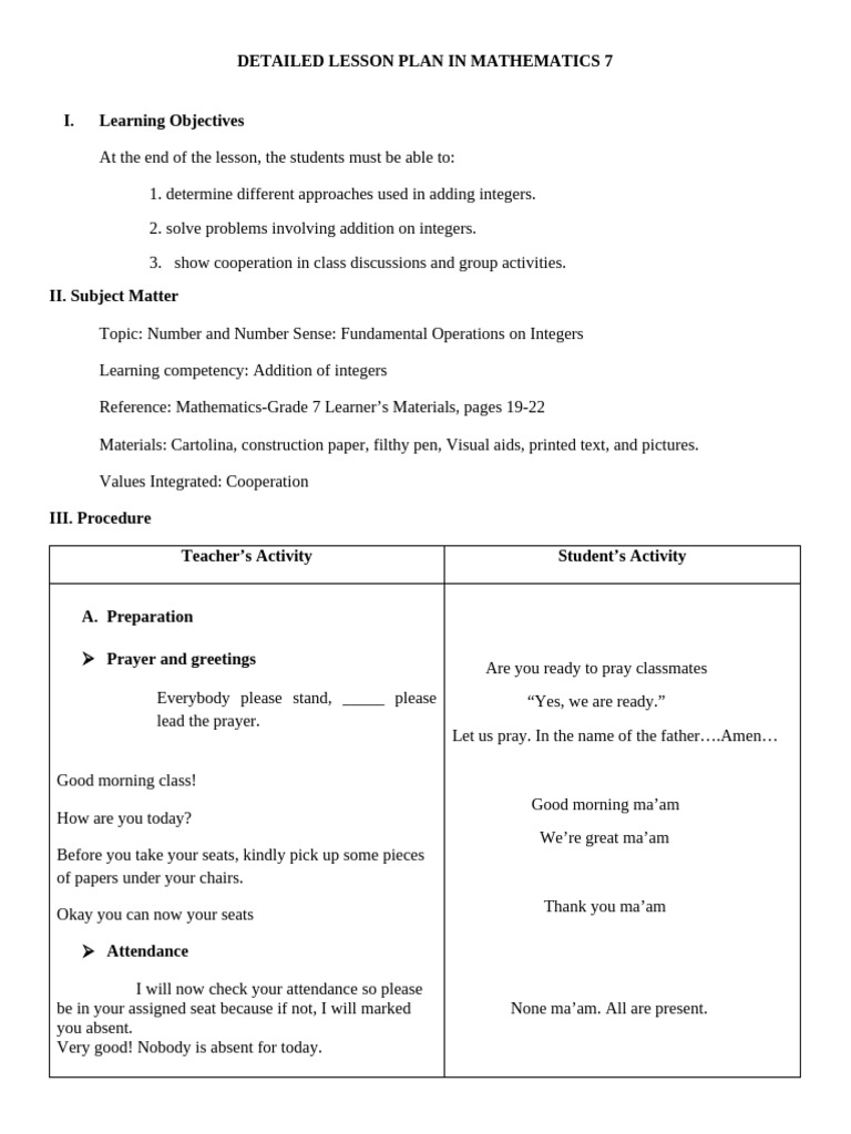 DETAILED LESSOn Plan New | PDF | Numbers | Lesson Plan