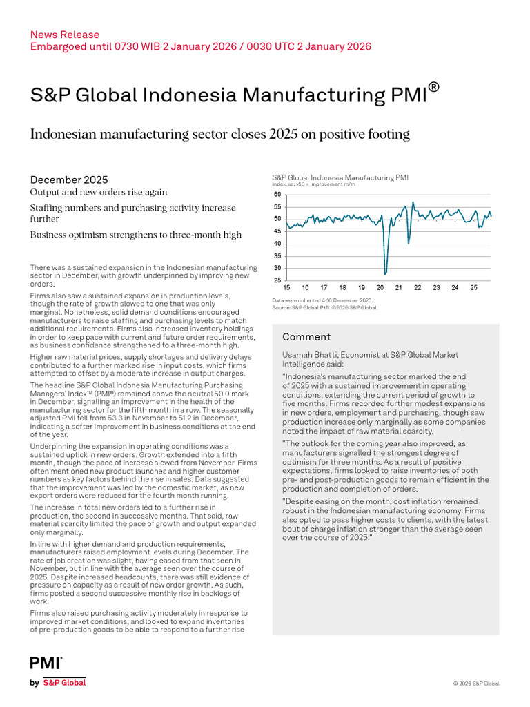 December 2025 Indonesia Manufacturing PMI Report | PDF | Economies ...
