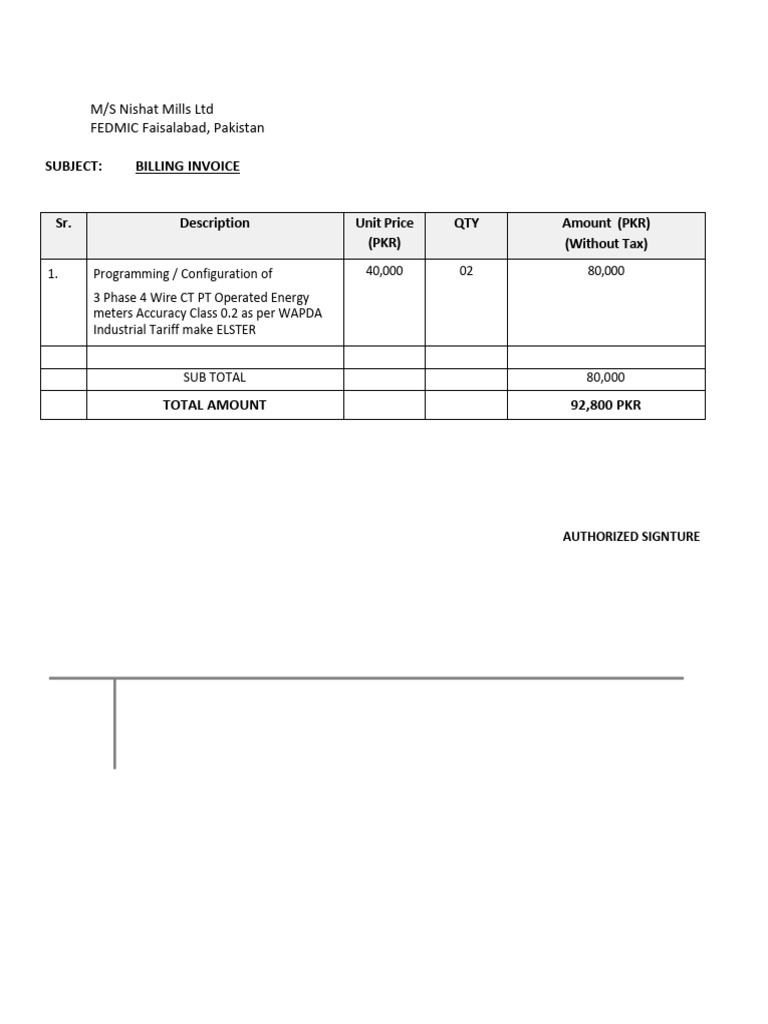 Nishat Mills Billing Invoice Details | PDF