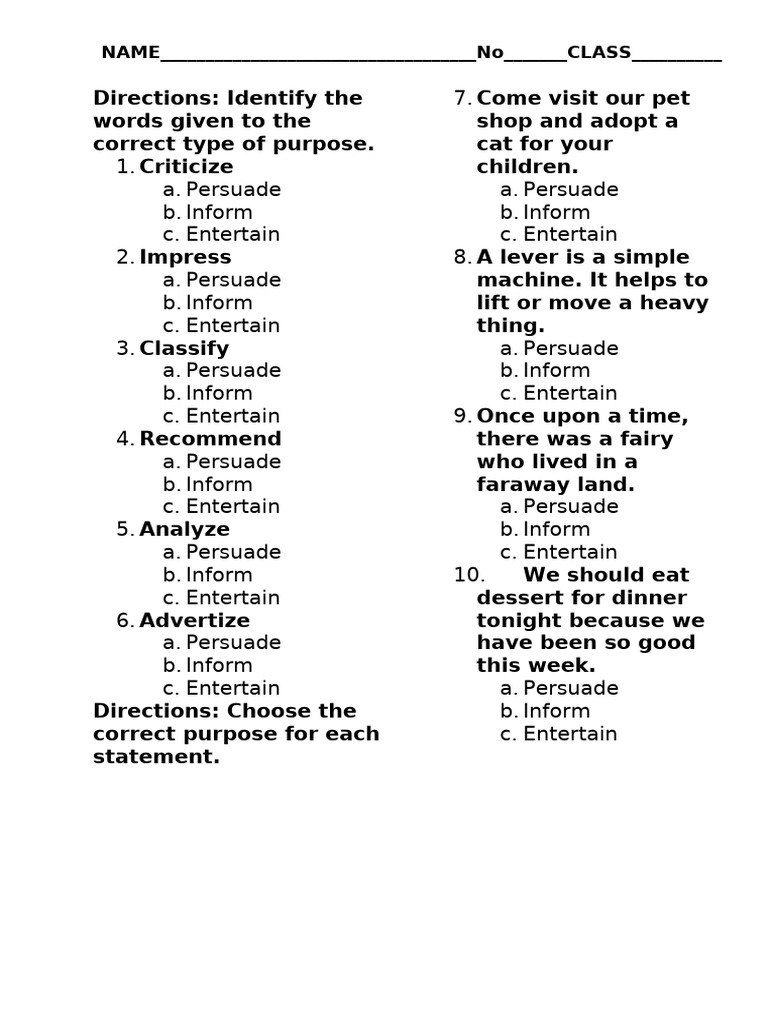 Identify Writing Purposes Worksheet | PDF | Chess Theory | Chess