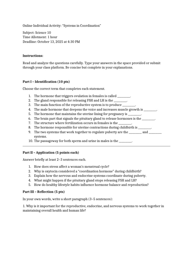Science Activity Reproductive | PDF