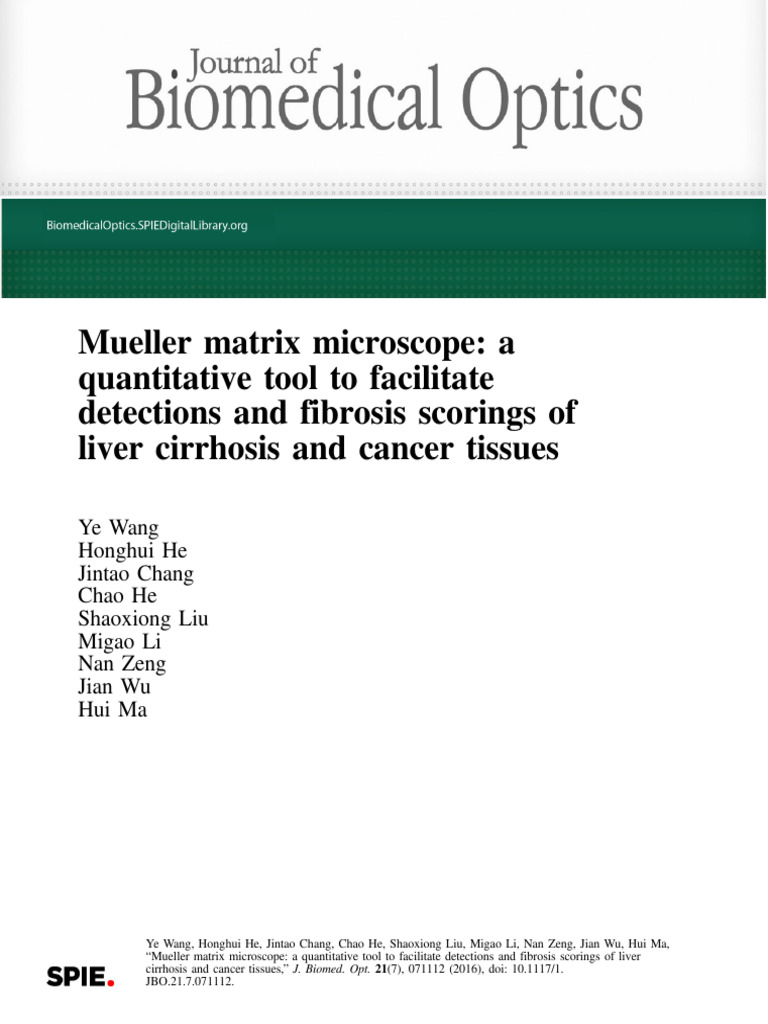 Mueller Matrix Microscope for Liver Cancer Detection | PDF ...