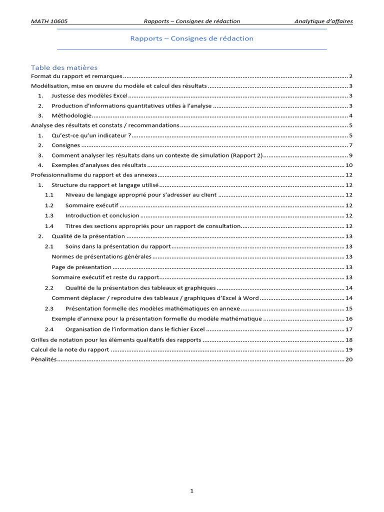 Consignes de rédaction pour rapports MATH 10605 | PDF | Optimisation ...