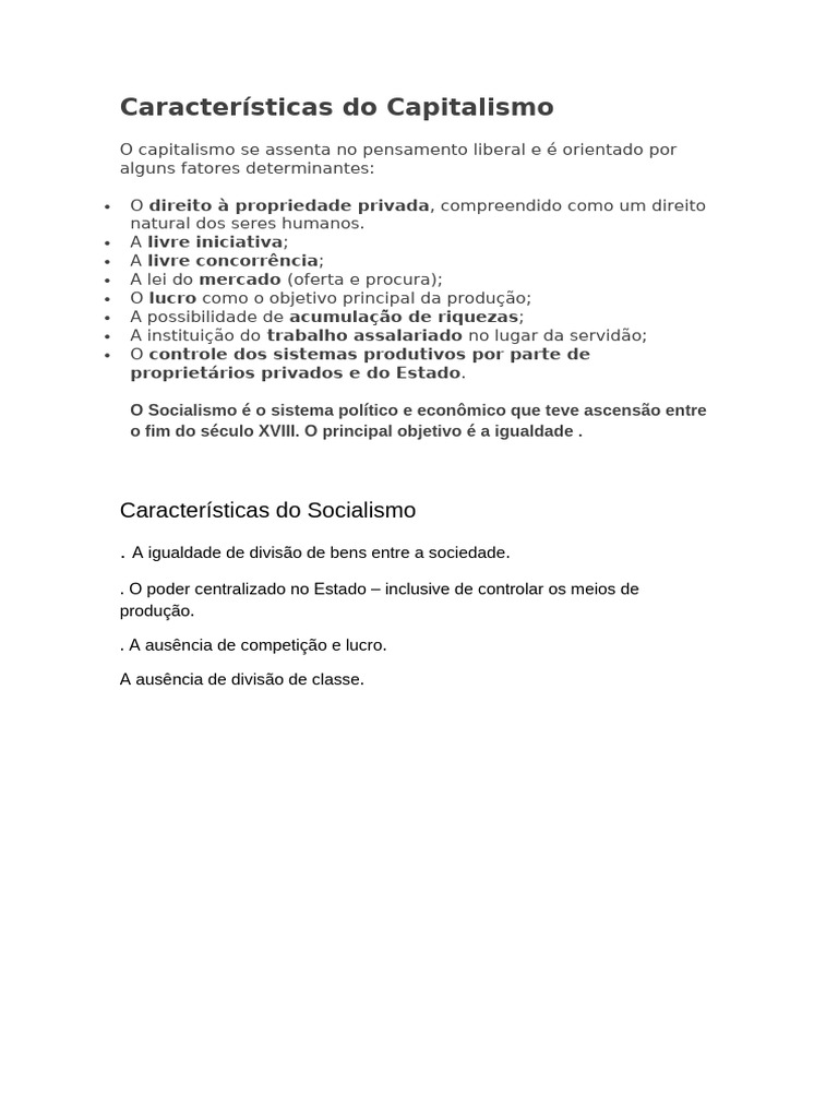 Características do Capitalismo e Socialismo | PDF