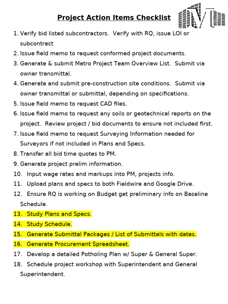 Project Action Items Checklist Guide | PDF