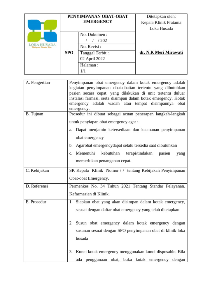 Prosedur Penyimpanan Obat Emergency | PDF