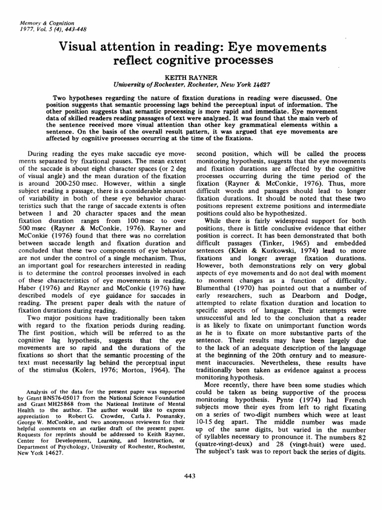 Eye Movements and Cognitive Processes in Reading | PDF | Word | Subject ...