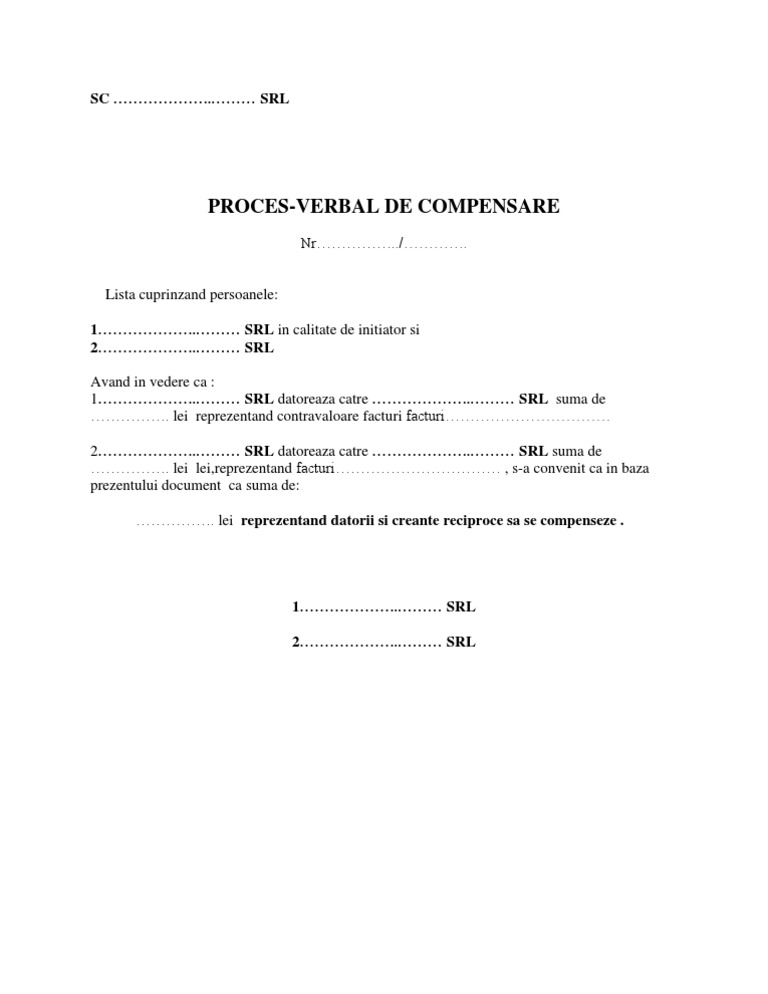 Proces Verbal De Compensare Model