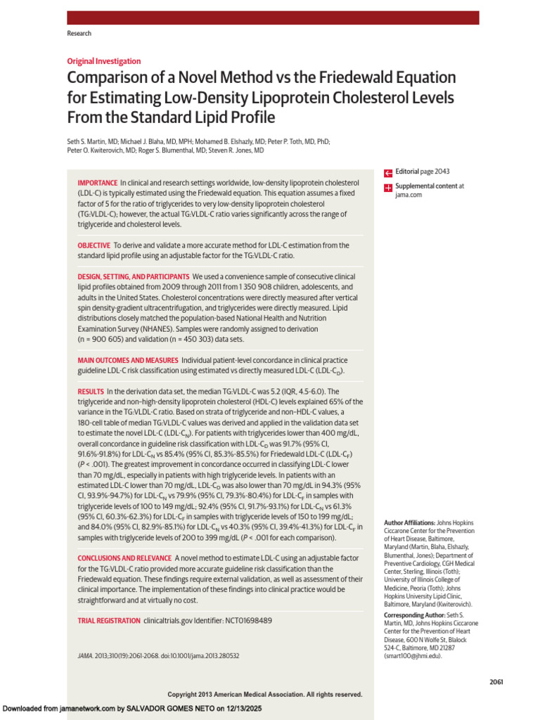 2013_JAMA_MARTIN_EQUATION_COLESTEROL | PDF | Low Density Lipoprotein ...