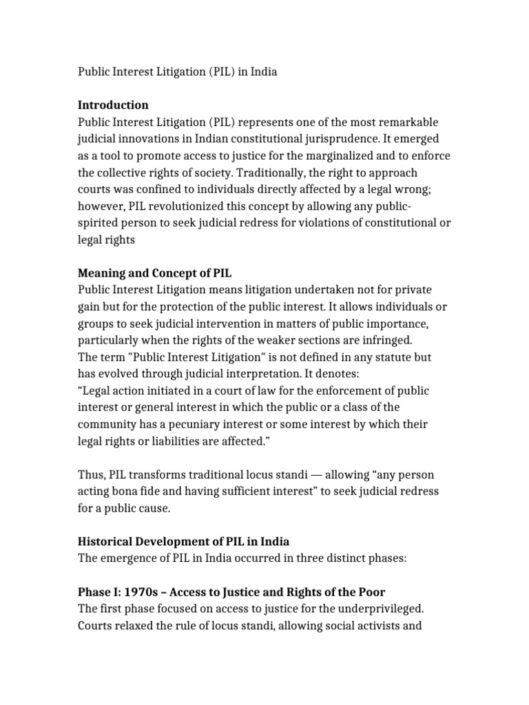 Public_Interest_Litigation_PIL_in_India | PDF | Justice | Crime & Violence