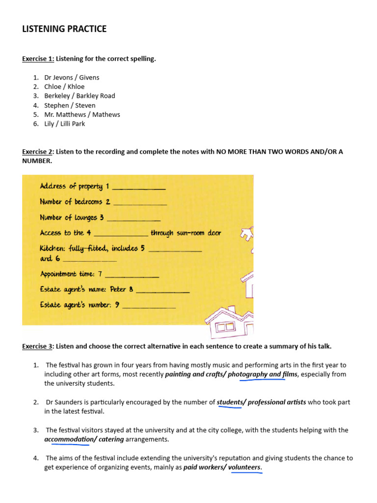 Listening Practice Exercises for Spelling | PDF