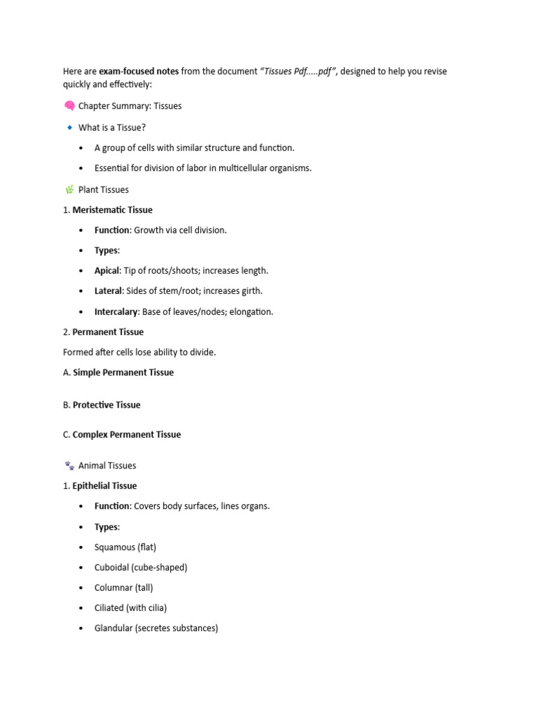 Essential Tissues Study Guide | PDF