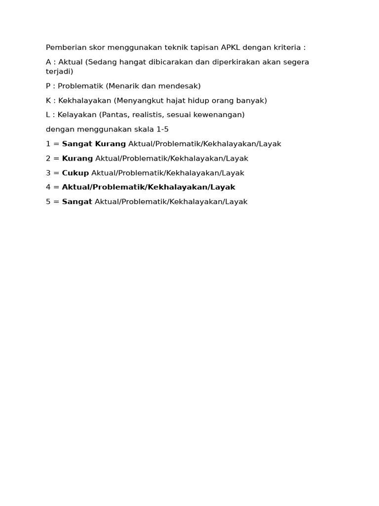 Skor Penilaian Teknik APKL | PDF