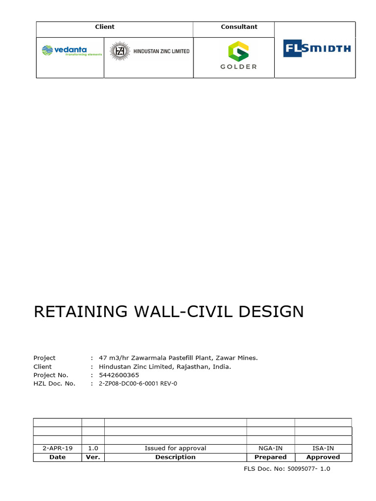 Retaining Wall Design for Zawarmala Plant | PDF | Structural ...