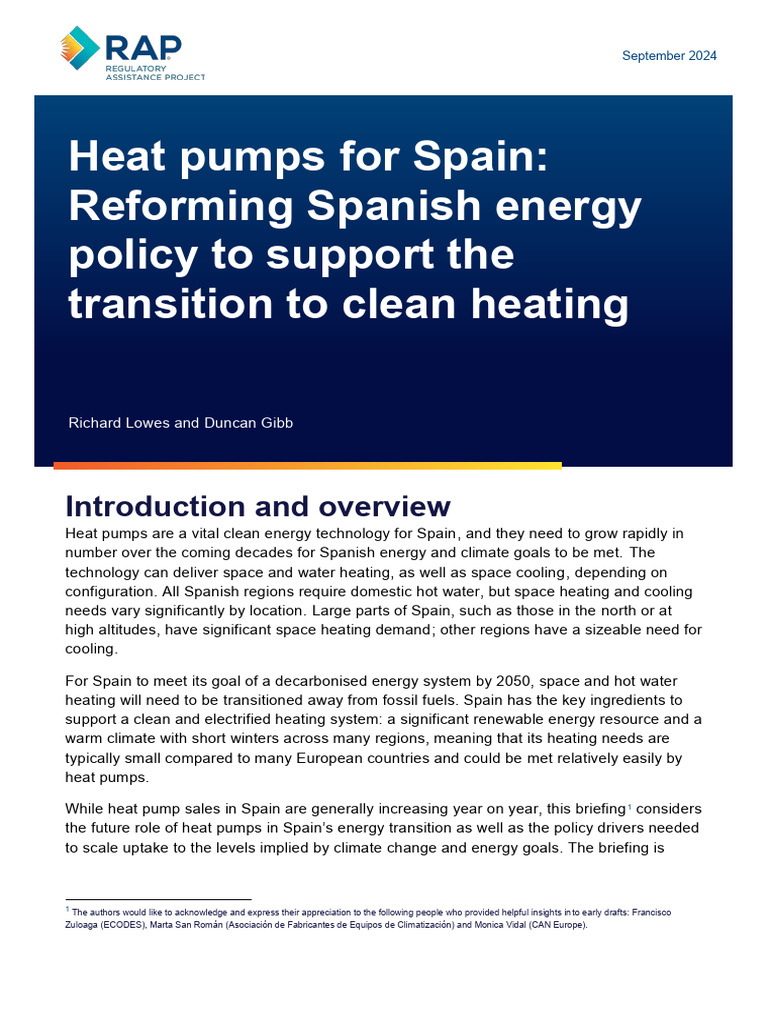 RAP Lowes Gibb Spain Heat Pump Policy September 2024 | PDF | Heat Pump | Water Heating