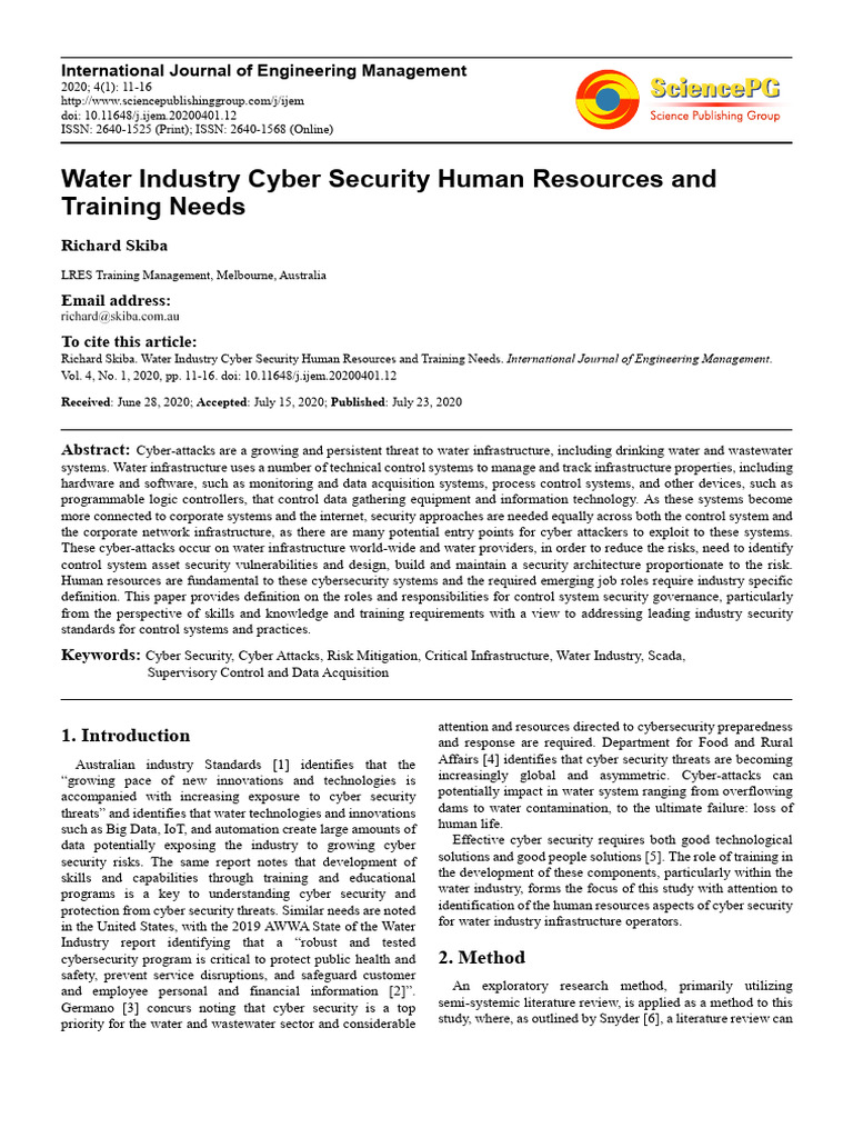 Water Industry Cybersecurity Training Needs | PDF | Computer Security ...