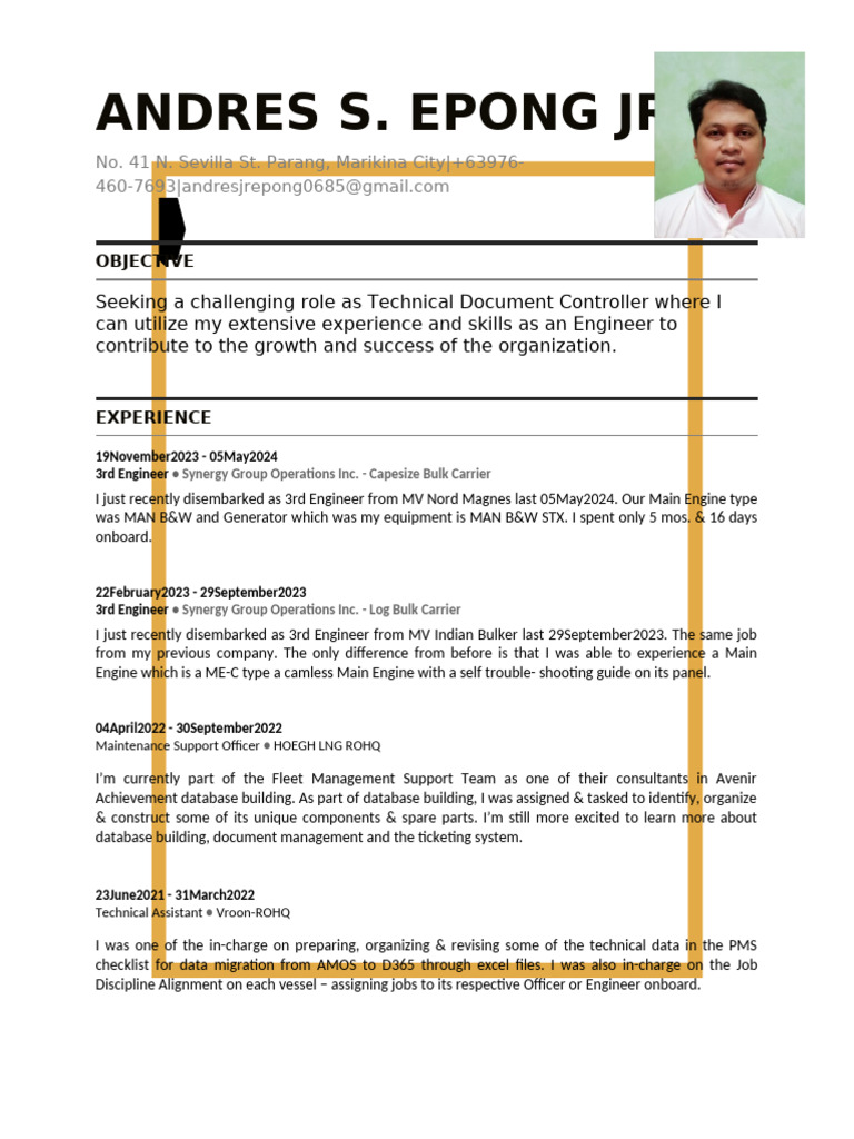 Andres Resume 2024 | PDF | Ships | Water Transport