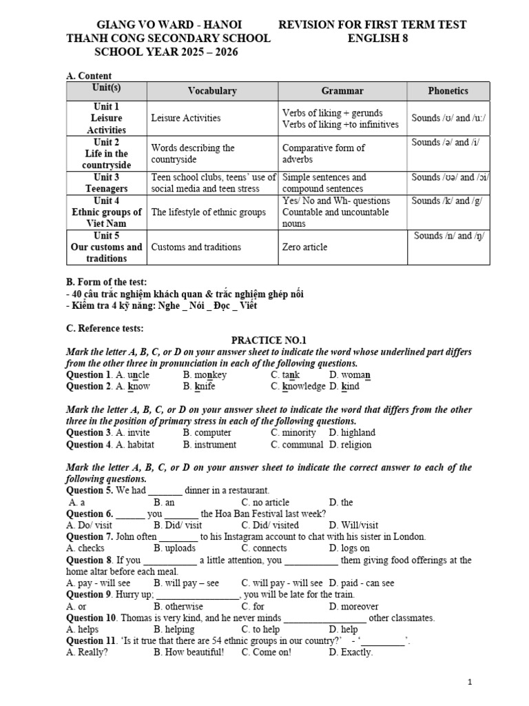 English 8 Test Revision Guide | PDF | Adolescence | Embroidery