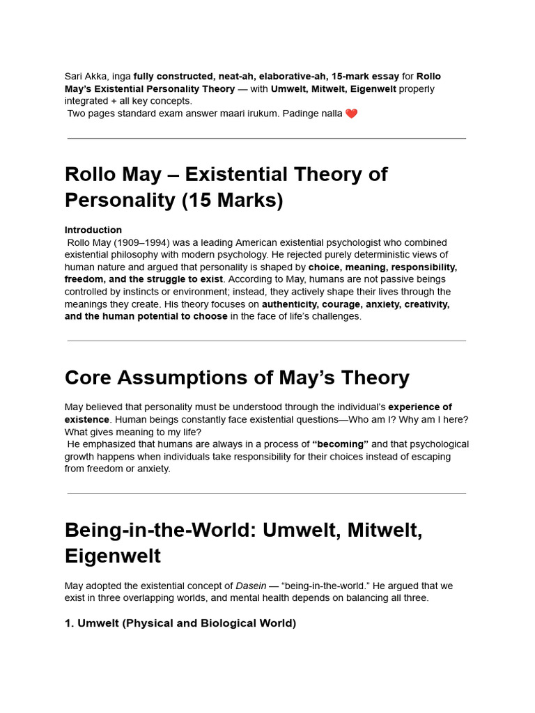 Rollo May's Existential Personality Theory | PDF