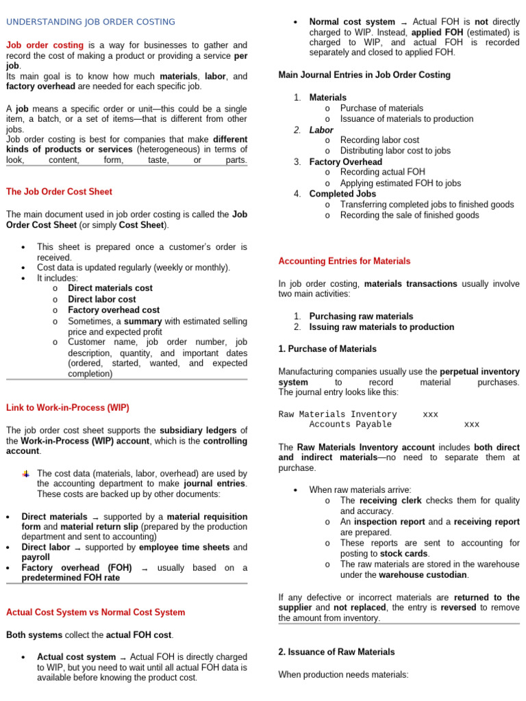 Understanding Job Order Costing | PDF | Payroll | Inventory