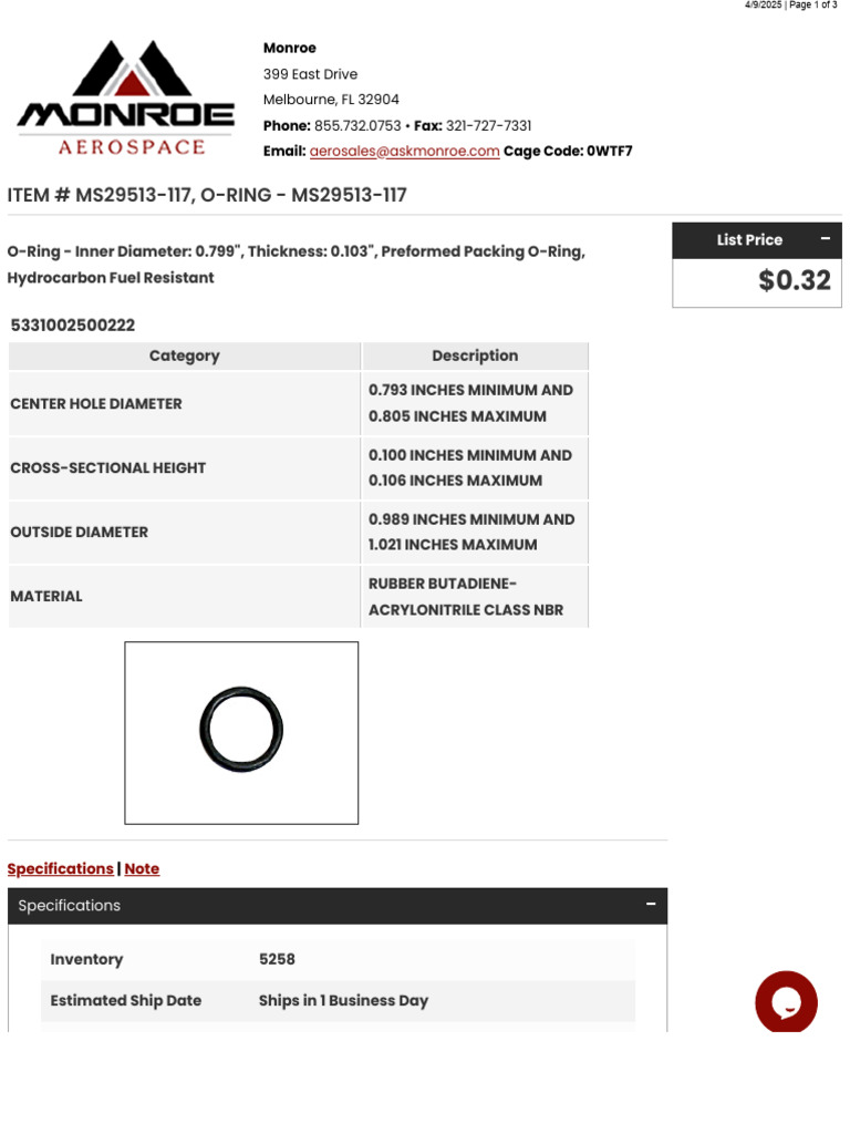 MS29513 117 O Ring MS29513 117 | PDF