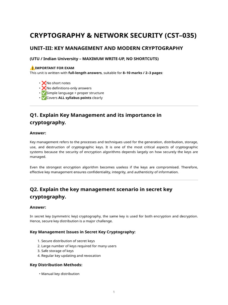Cryptography & Network Security Unit–III (Utu Full Write-up) | PDF ...