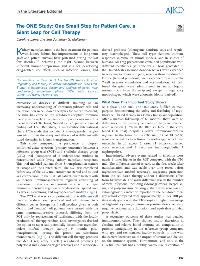The ONE Study One Small Step For Patient Care, A | PDF | Cell Therapy ...