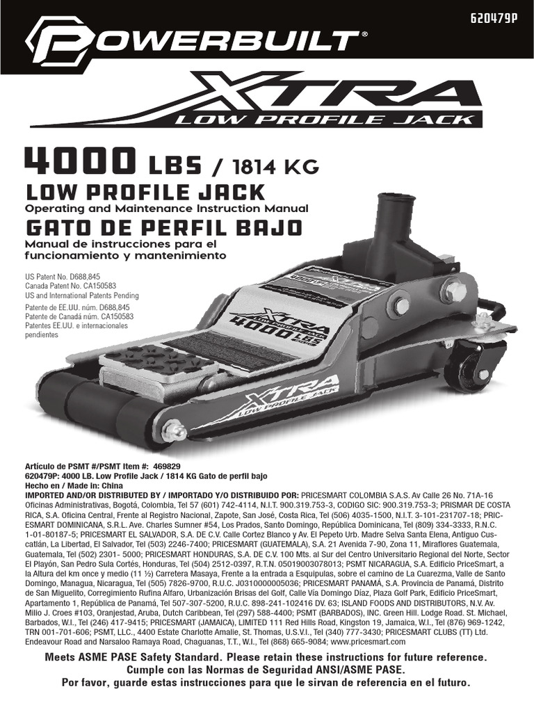 4000 LB Low Profile Jack Manual | PDF | Pump | Lubricant