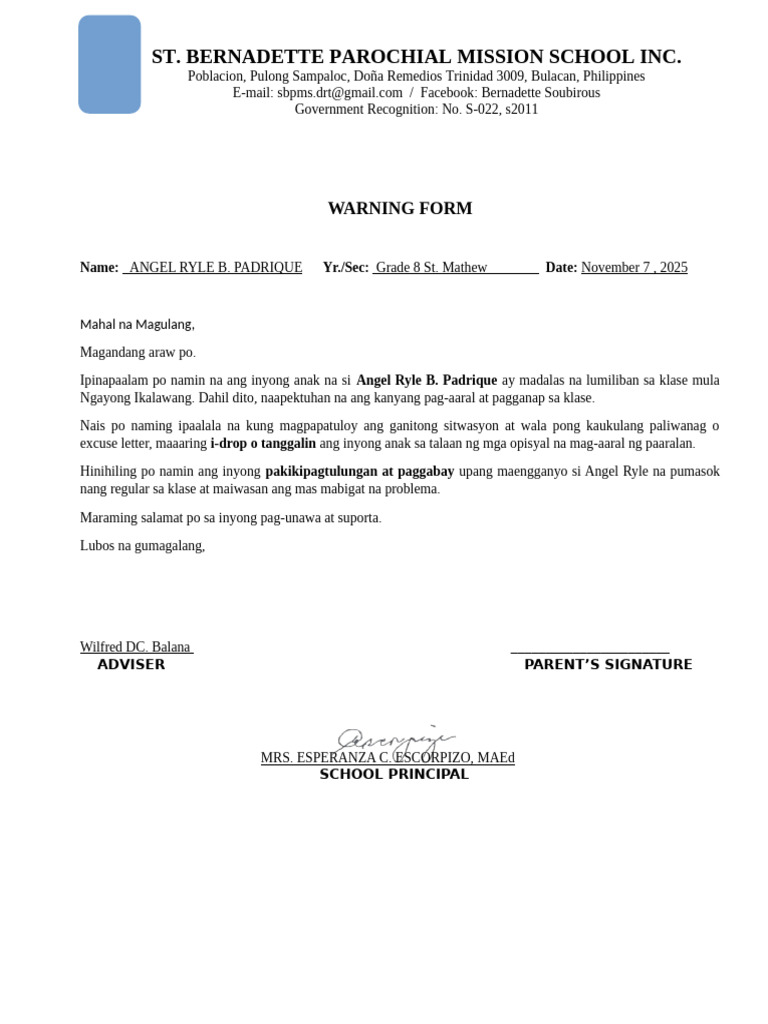 Dropping Form | PDF