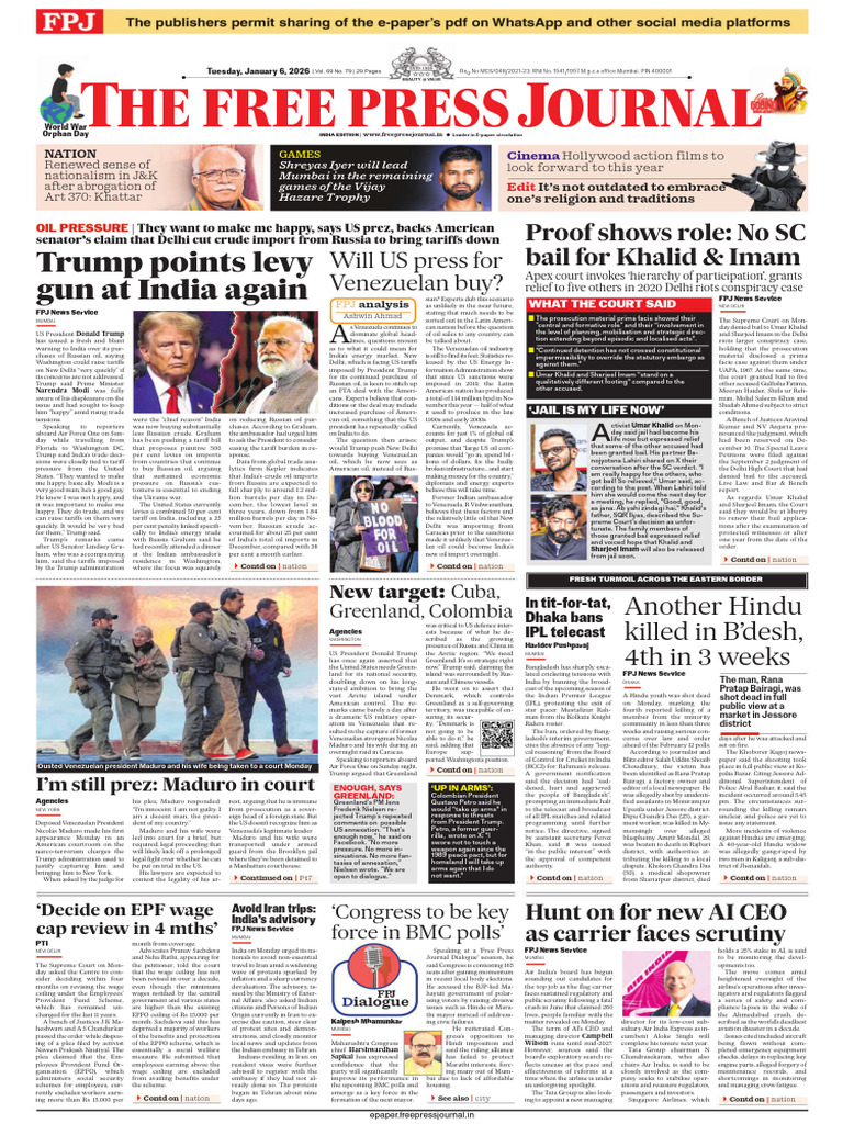 Free Press Journal 06-01-2026 | PDF | Nicolás Maduro | Venezuela