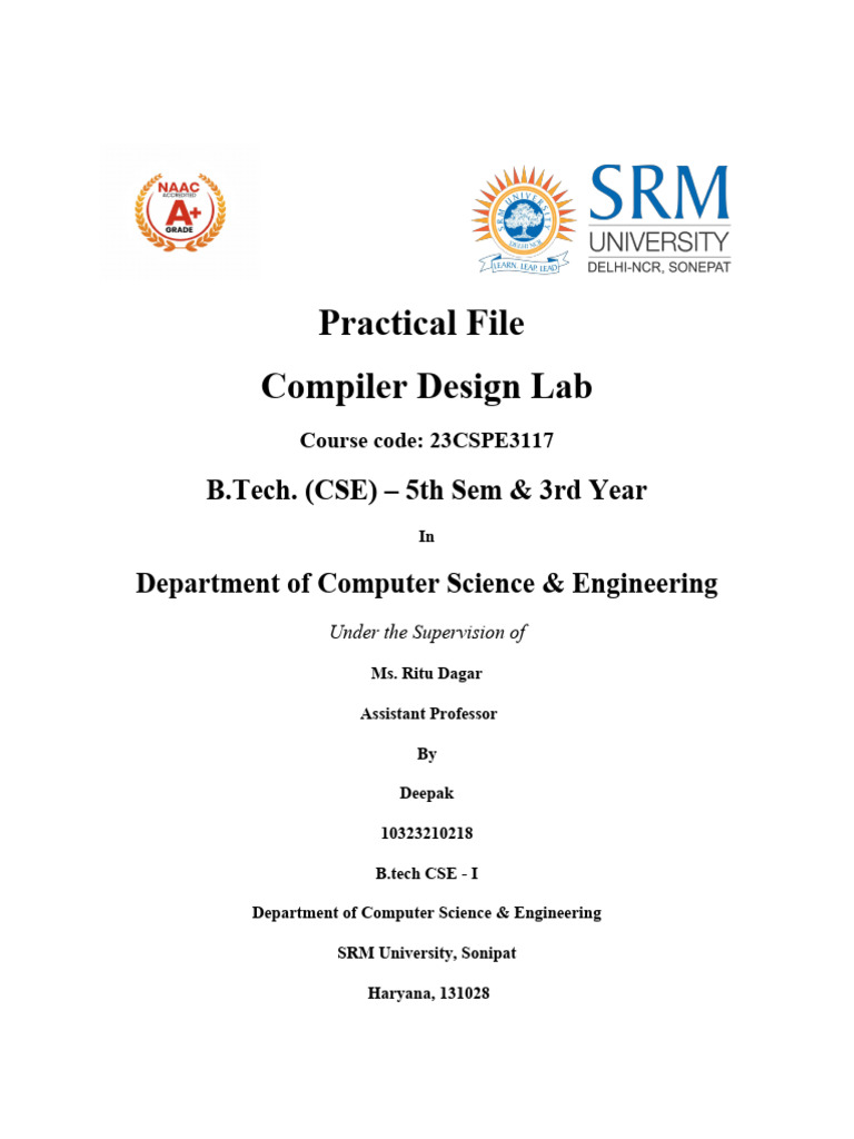 Compiler Design Lab Practical File | PDF