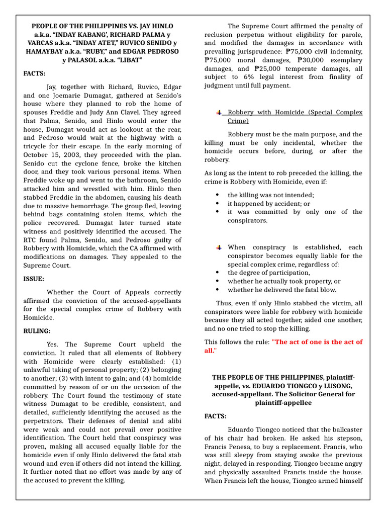 Philippines Robbery with Homicide Case Summary | PDF | Defamation ...