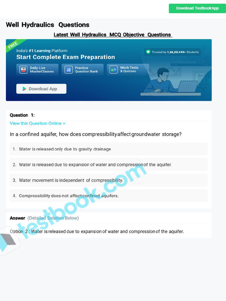 MCQ On Well Hydraulics 5eea6a0e39140f30f369e50f | PDF