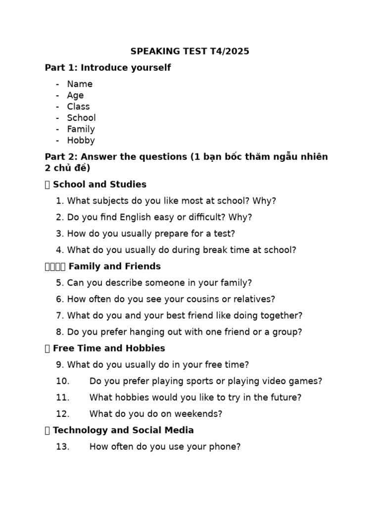 Speaking Test t4 | PDF