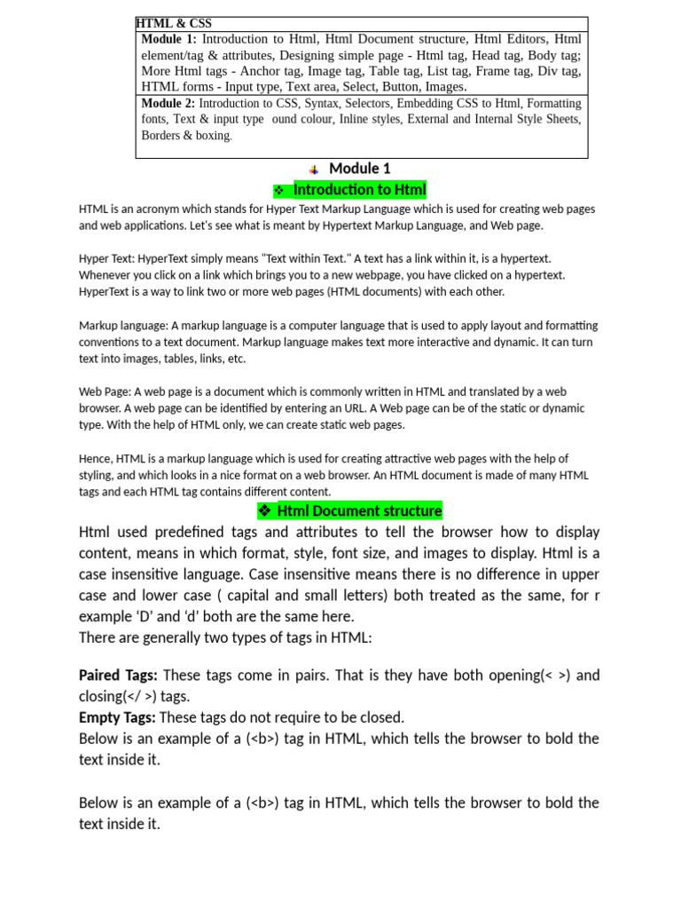 HTML & CSS Basics: Structure & Tags | PDF | Html Element | Html