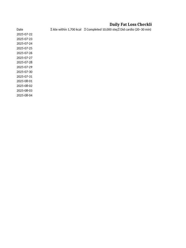 Daily Weight Loss Checklist | PDF