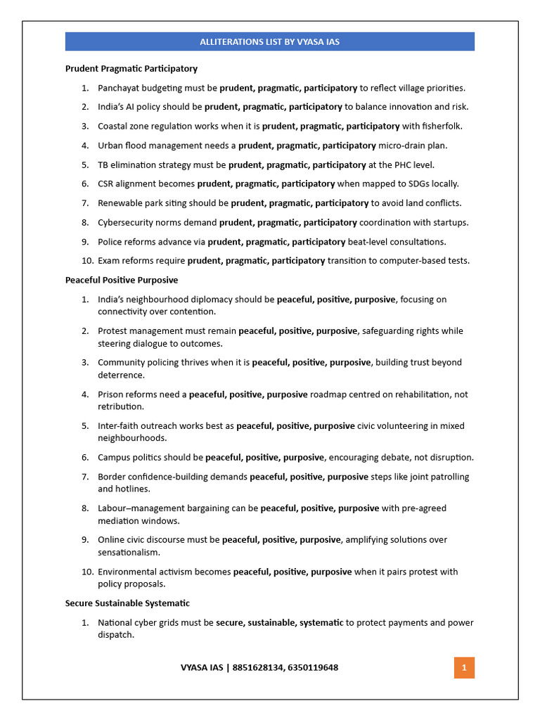 Vyasa IAS Alliterations for Policy Improvement | PDF