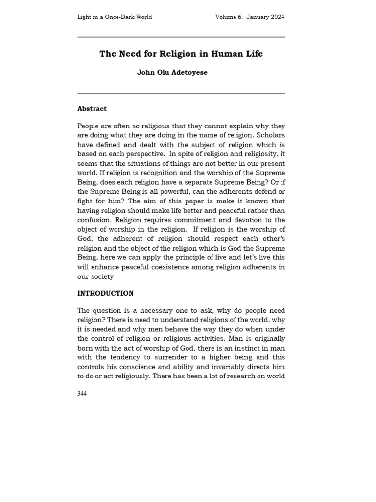 The Need For Religion in Human Life | PDF | God | Idea